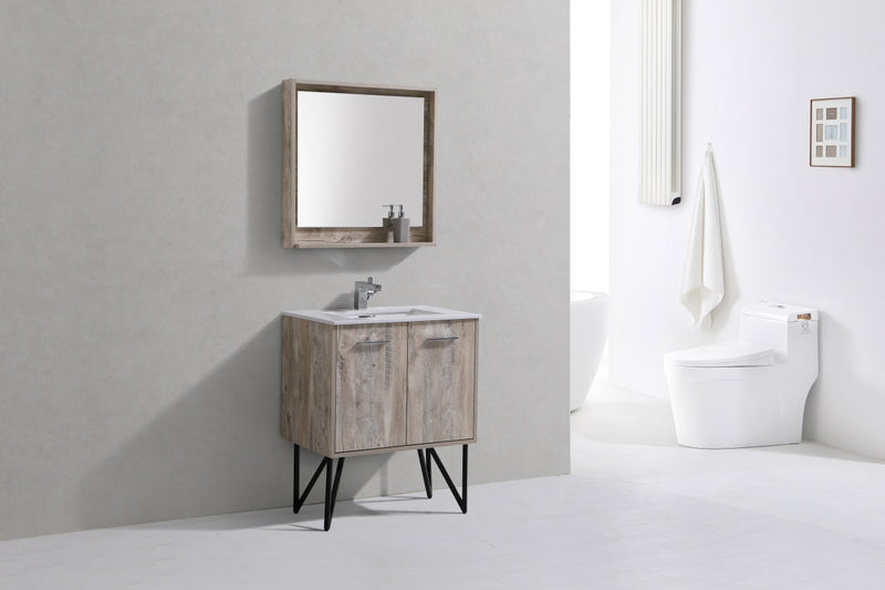Kube Bath Bosco 30" Naturewood Modern Bathroom Vanity w/ Quartz Countertop - KB30NW