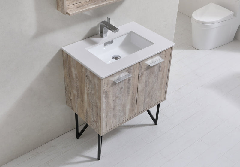 Kube Bath Bosco 30" Naturewood Modern Bathroom Vanity w/ Quartz Countertop - KB30NW