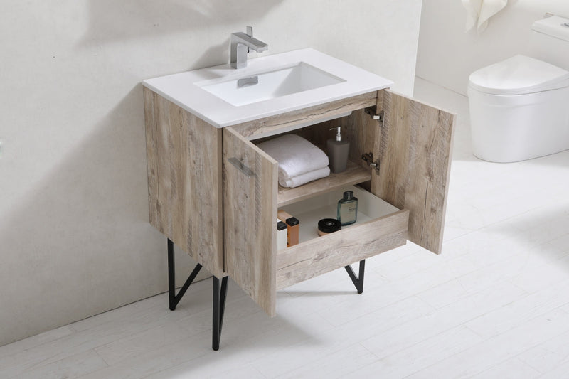 Kube Bath Bosco 30" Naturewood Modern Bathroom Vanity w/ Quartz Countertop - KB30NW