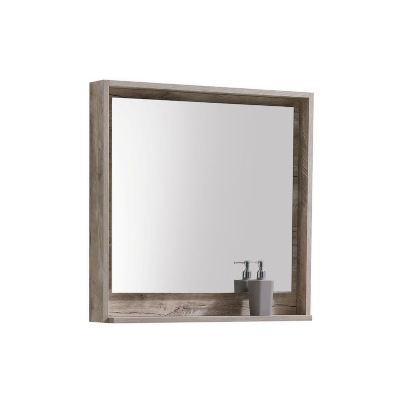 KubeBath Bosco 30" Framed Rectangle Bathroom Mirror With Shelve Nature Wood Finish - KB30NW-M