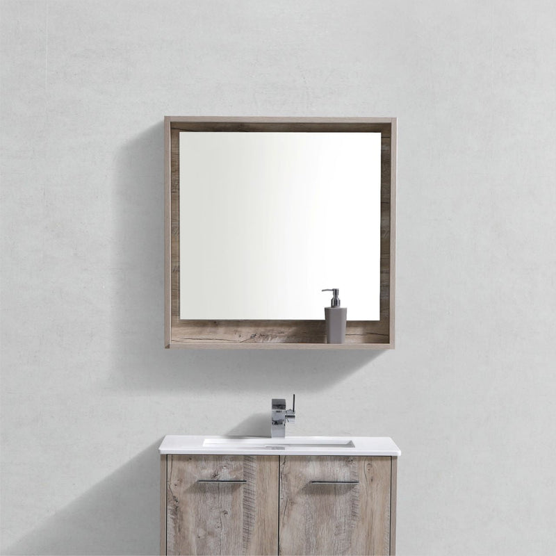KubeBath Bosco 30" Framed Rectangle Bathroom Mirror With Shelve Nature Wood Finish - KB30NW-M