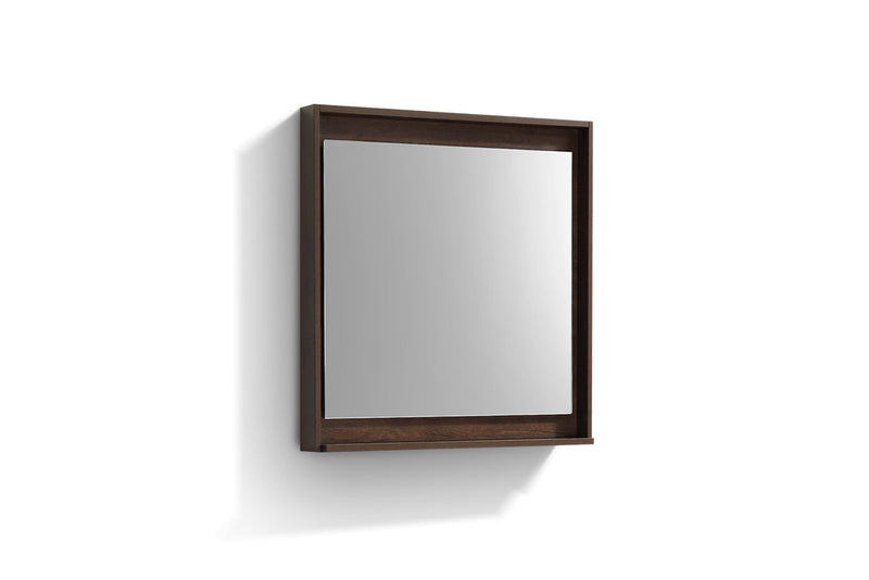 KubeBath Bosco 30" Framed Rectangle Bathroom Mirror With Shelve Rose Wood Finish - KB30RW-M
