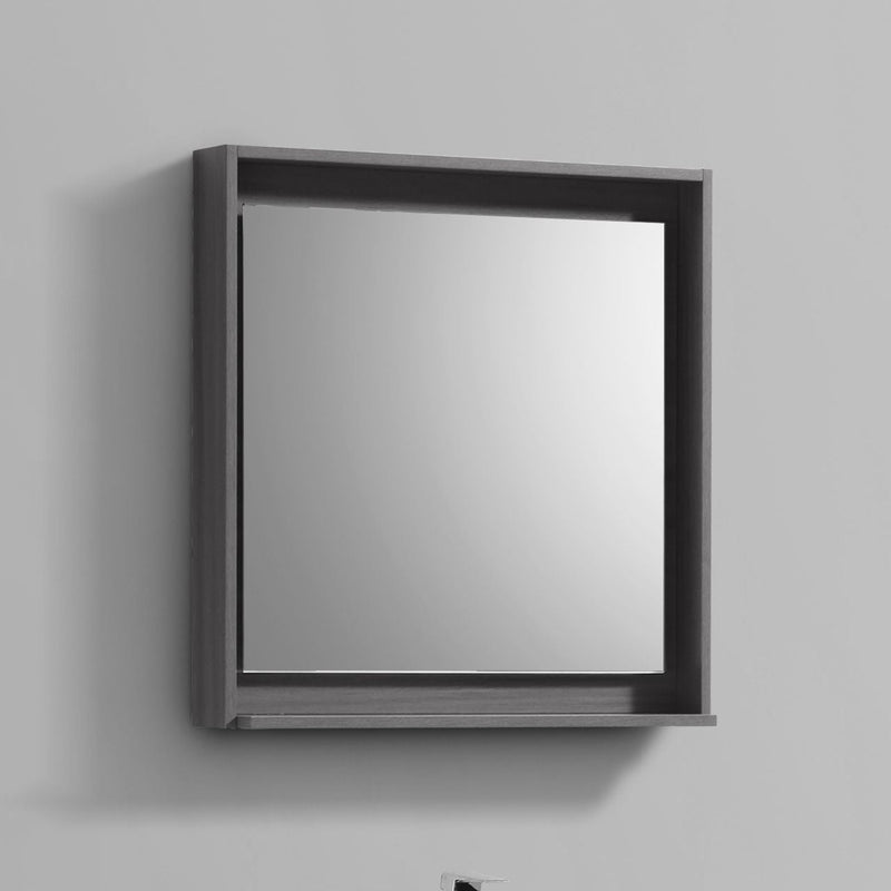 KubeBath Bosco 36" Framed Rectangle Bathroom Mirror With Shelve Vulcan Ash Grey Finish - KB30VAG-M