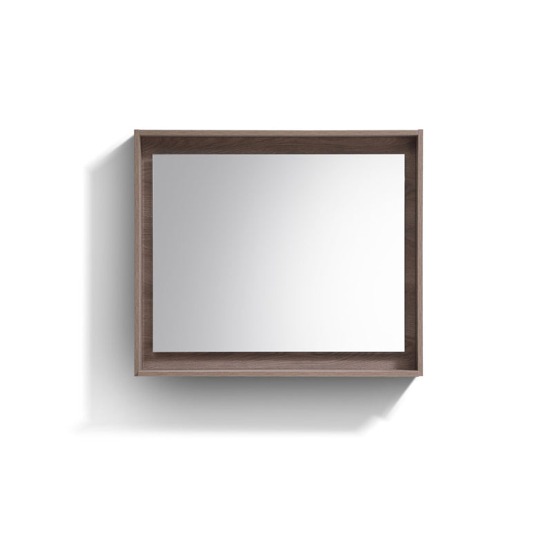 KubeBath Bosco 36" Framed Rectangle Bathroom Mirror With Shelve Butternut Finish - KB36BTN-M