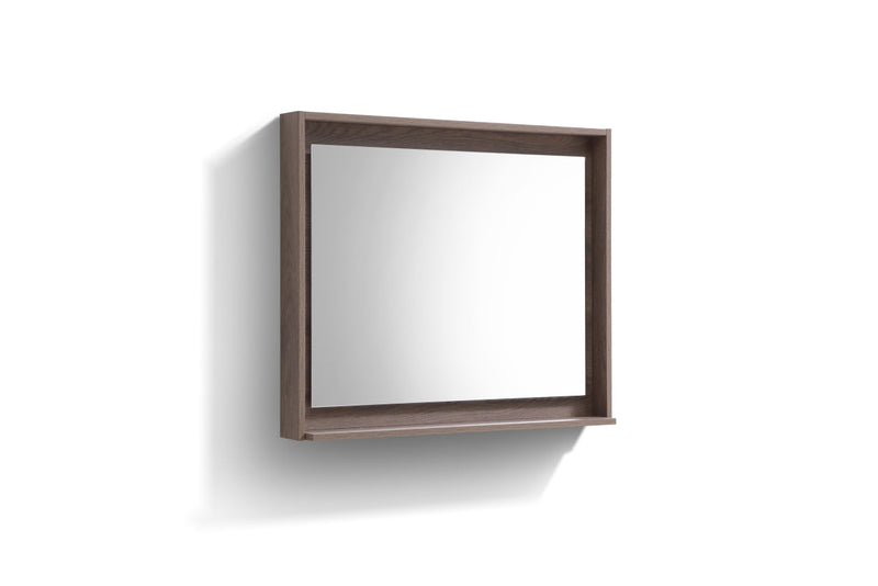 KubeBath Bosco 36" Framed Rectangle Bathroom Mirror With Shelve Butternut Finish - KB36BTN-M