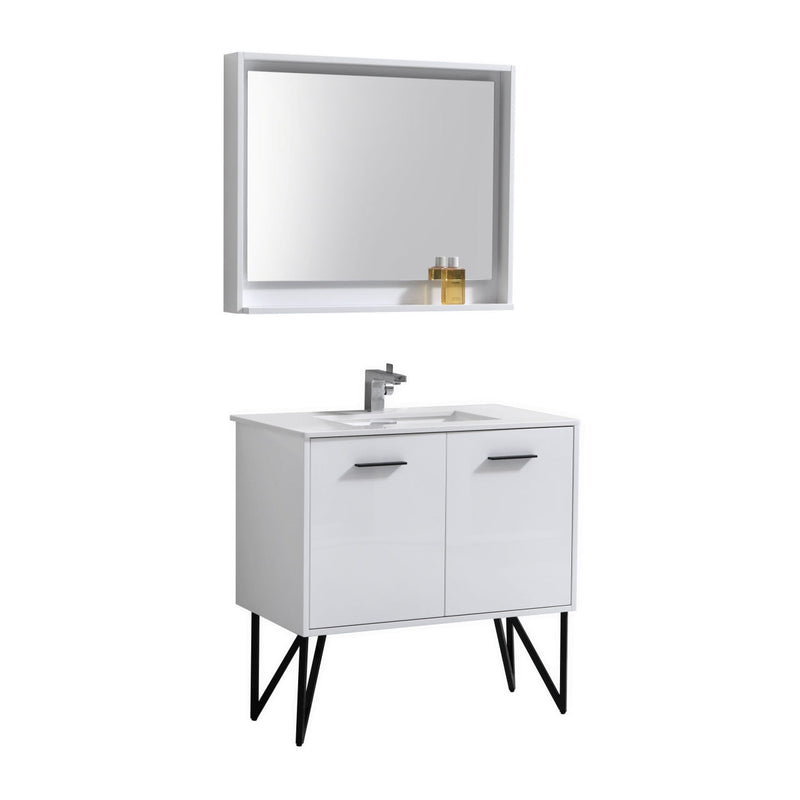 Kube Bath Bosco 36" Gloss White Modern Bathroom Vanity w/ Quartz Countertop - KB36GW