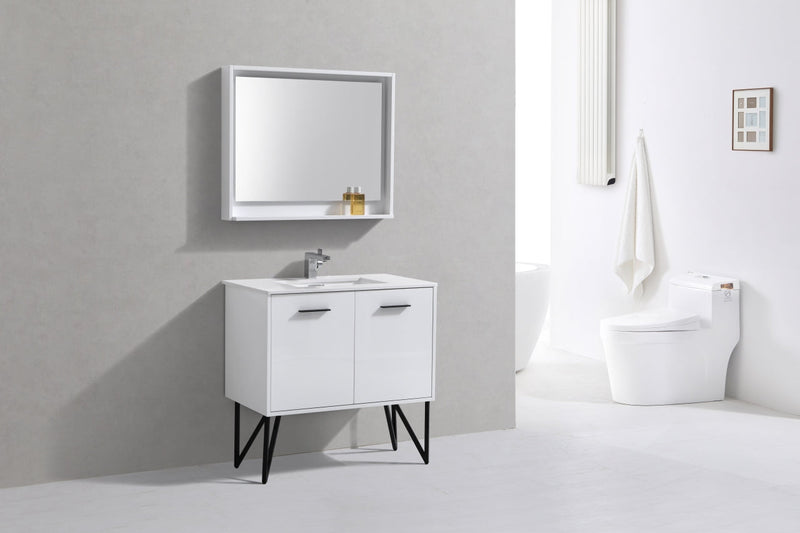 Kube Bath Bosco 36" Gloss White Modern Bathroom Vanity w/ Quartz Countertop - KB36GW