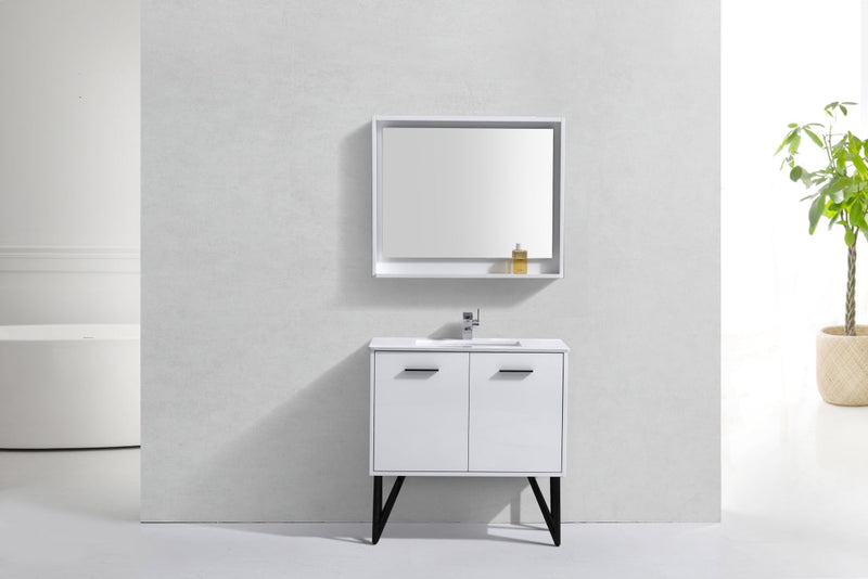 Kube Bath Bosco 36" Gloss White Modern Bathroom Vanity w/ Quartz Countertop - KB36GW