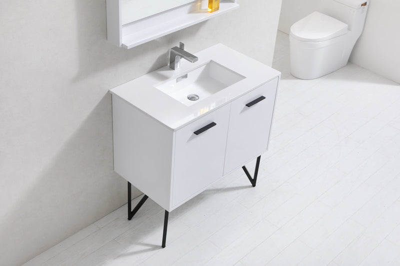 Kube Bath Bosco 36" Gloss White Modern Bathroom Vanity w/ Quartz Countertop - KB36GW