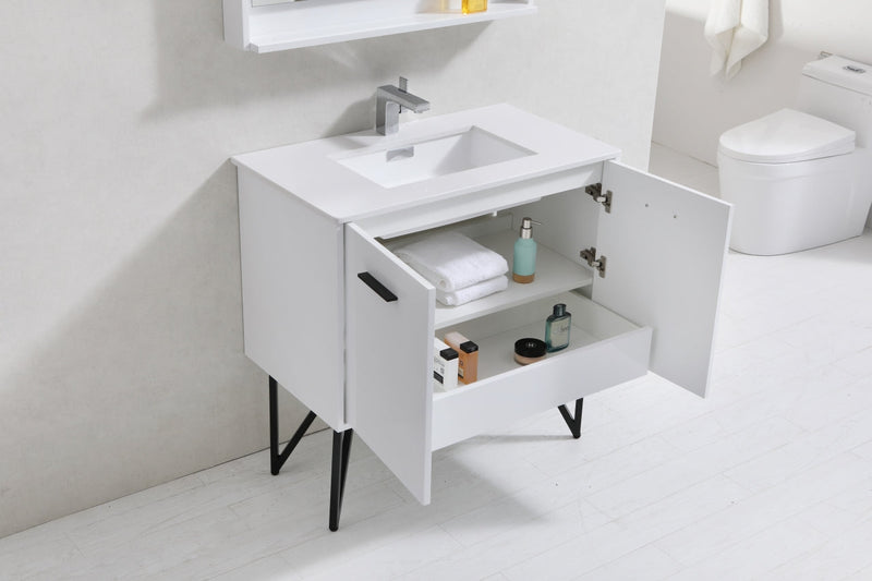 Kube Bath Bosco 36" Gloss White Modern Bathroom Vanity w/ Quartz Countertop - KB36GW