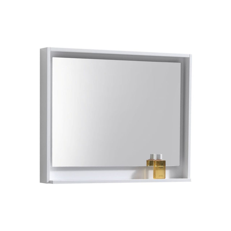 KubeBath Bosco 36" Framed Rectangle Bathroom Mirror With Shelve Gloss White Finish - KB36GW-M