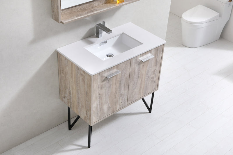 Kube Bath Bosco 36" Naturewood Modern Bathroom Vanity w/ Quartz Countertop - KB36NW