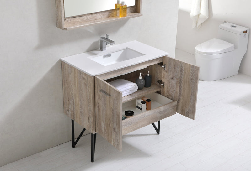 Kube Bath Bosco 36" Naturewood Modern Bathroom Vanity w/ Quartz Countertop - KB36NW