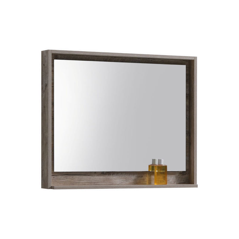 KubeBath Bosco 36" Framed Rectangle Bathroom Mirror With Shelve Nature Wood Finish - KB36NW-M