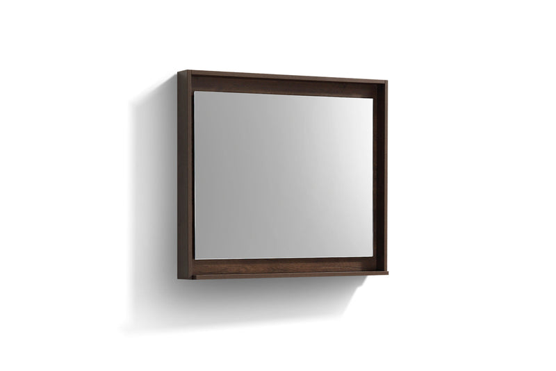 KubeBath Bosco 36" Framed Rectangle Bathroom Mirror With Shelve Rosewood Finish - KB36RW-M