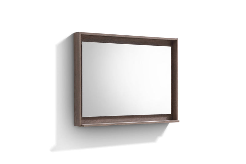 KubeBath Bosco 40" Framed Rectangle Bathroom Mirror With Shelve Butternut Finish - KB40BTN-M