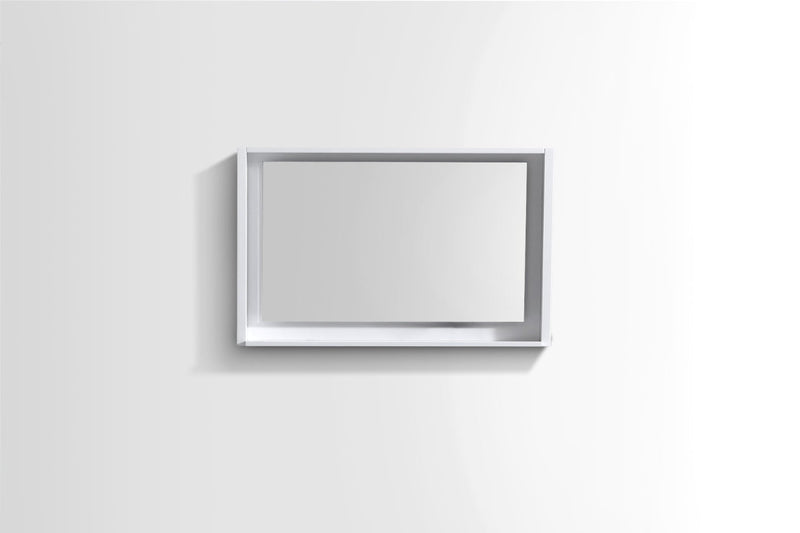 KubeBath Bosco 40" Framed Rectangle Bathroom Mirror With Shelve Gloss White Finish - KB40GW-M