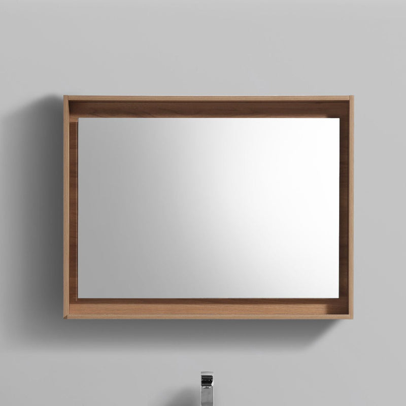 KubeBath Bosco 40" Framed Rectangle Bathroom Mirror With Shelve Honey Oak Finish - KB40HO-M