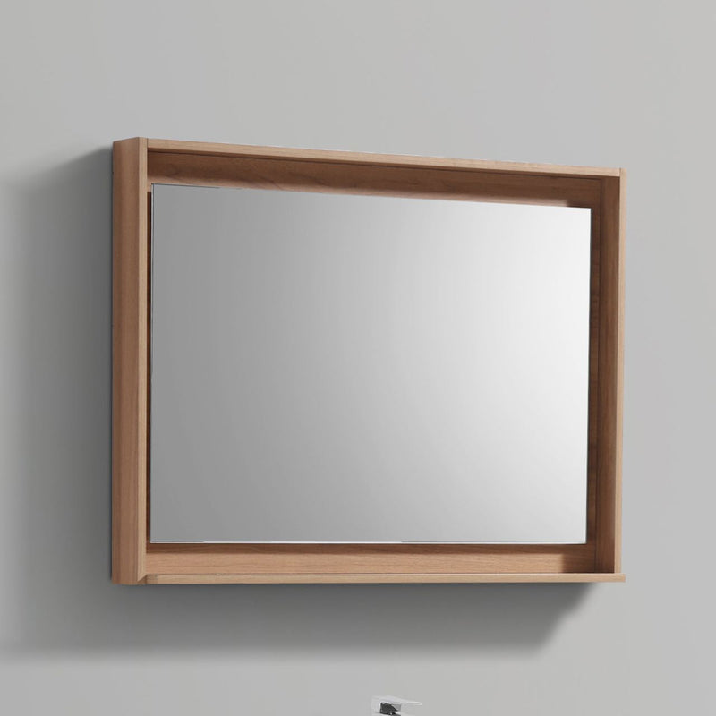 KubeBath Bosco 40" Framed Rectangle Bathroom Mirror With Shelve Honey Oak Finish - KB40HO-M