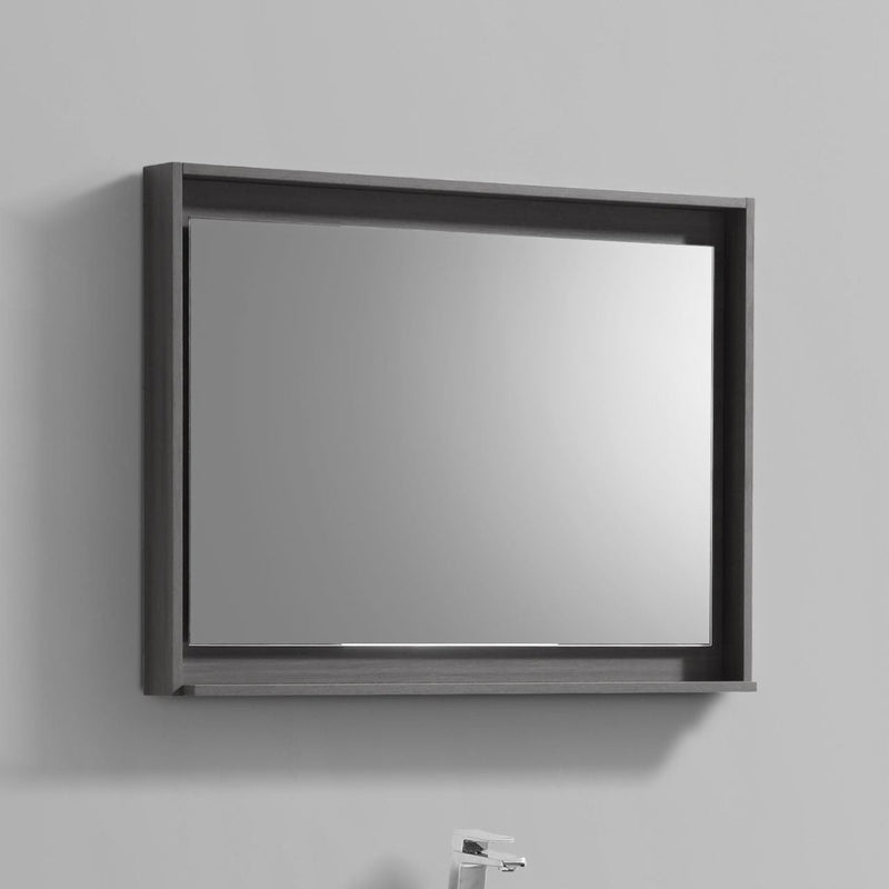 KubeBath Bosco 40" Framed Rectangle Bathroom Mirror With Shelve Vulcan Ash Grey Finish - KB40VAG-M