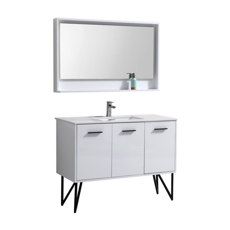 Kube Bath Bosco 48" Gloss White Modern Bathroom Vanity w/ Quartz Countertop - KB48GW