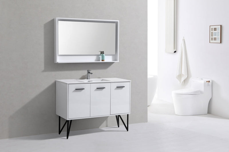 Kube Bath Bosco 48" Gloss White Modern Bathroom Vanity w/ Quartz Countertop - KB48GW