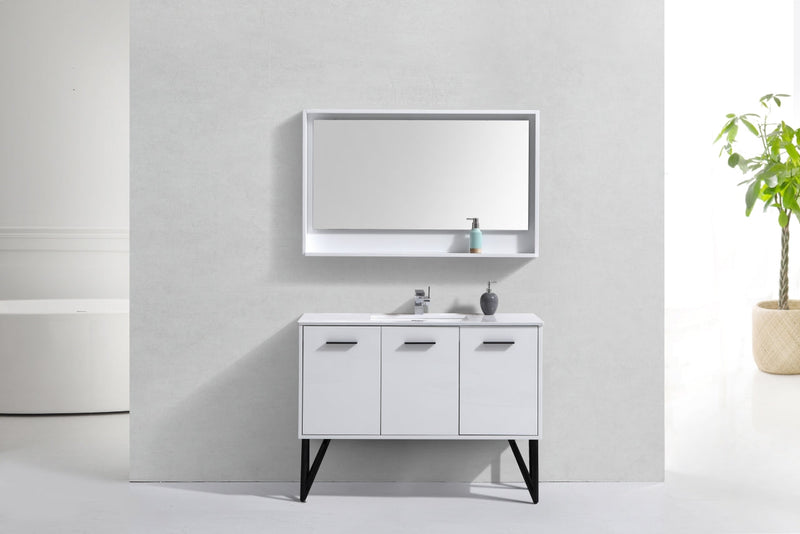 Kube Bath Bosco 48" Gloss White Modern Bathroom Vanity w/ Quartz Countertop - KB48GW