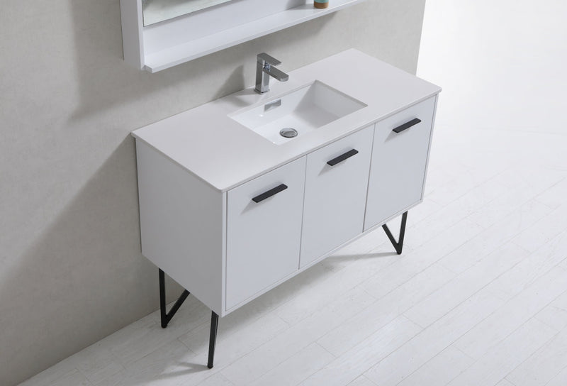 Kube Bath Bosco 48" Gloss White Modern Bathroom Vanity w/ Quartz Countertop - KB48GW