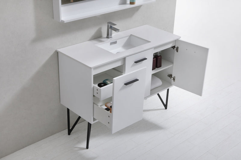 Kube Bath Bosco 48" Gloss White Modern Bathroom Vanity w/ Quartz Countertop - KB48GW