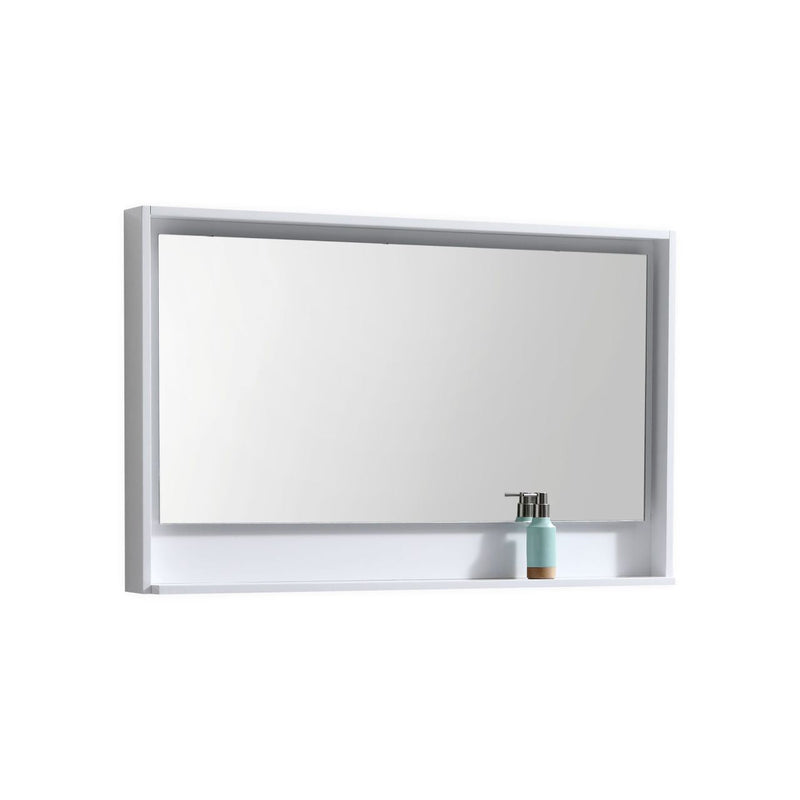 KubeBath Bosco 48" Framed Rectangle Bathroom Mirror With Shelve Gloss White Finish - KB48GW-M