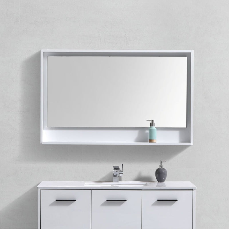 KubeBath Bosco 48" Framed Rectangle Bathroom Mirror With Shelve Gloss White Finish - KB48GW-M