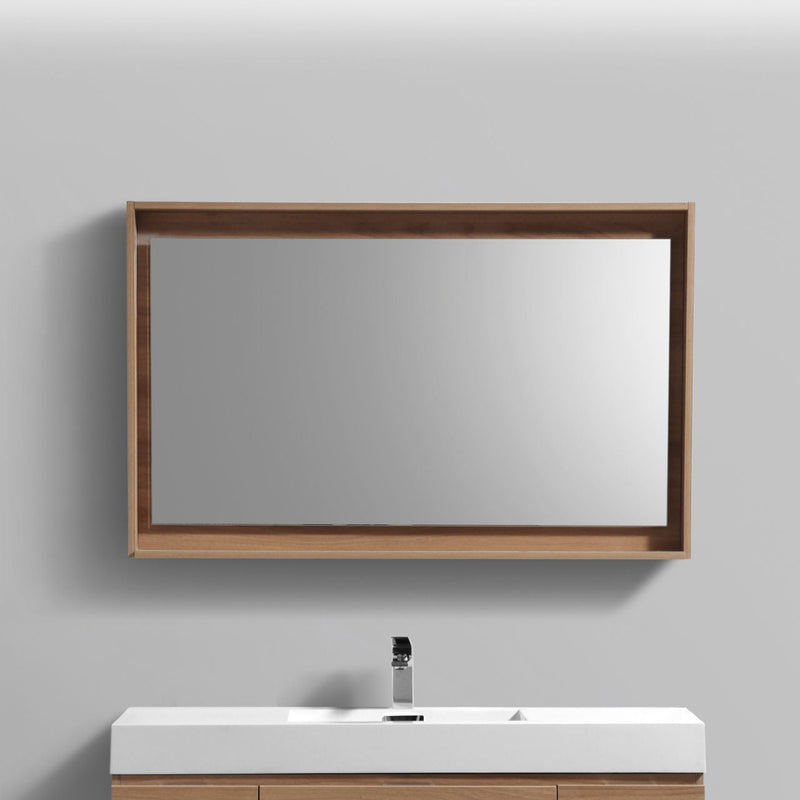 KubeBath Bosco 48" Framed Rectangle Bathroom Mirror With Shelve Honey Oak Finish - KB48HO-M