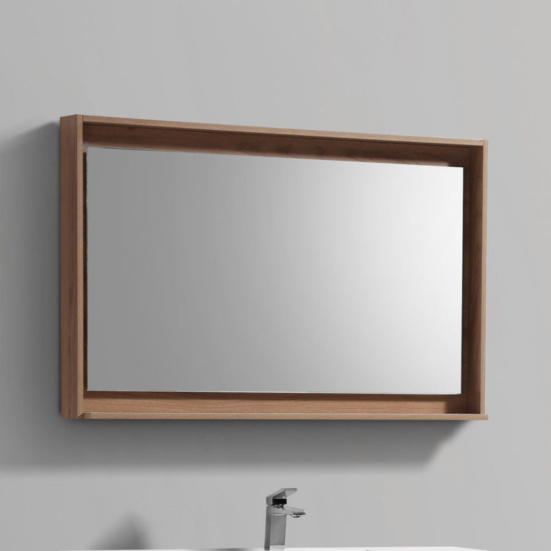 KubeBath Bosco 48" Framed Rectangle Bathroom Mirror With Shelve Honey Oak Finish - KB48HO-M