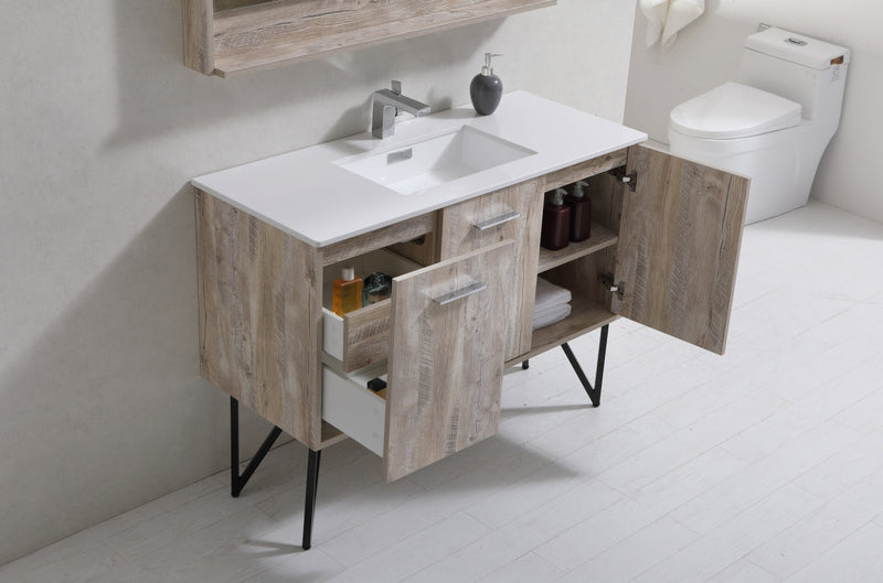 Kube Bath Bosco 48" Naturewood Modern Bathroom Vanity w/ Quartz Countertop - KB48NW