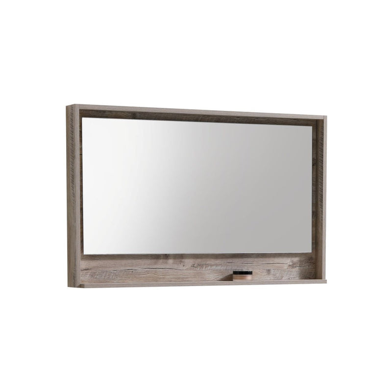 KubeBath Bosco 48" Framed Rectangle Bathroom Mirror With Shelve Nature Wood Finish - KB48NW-M