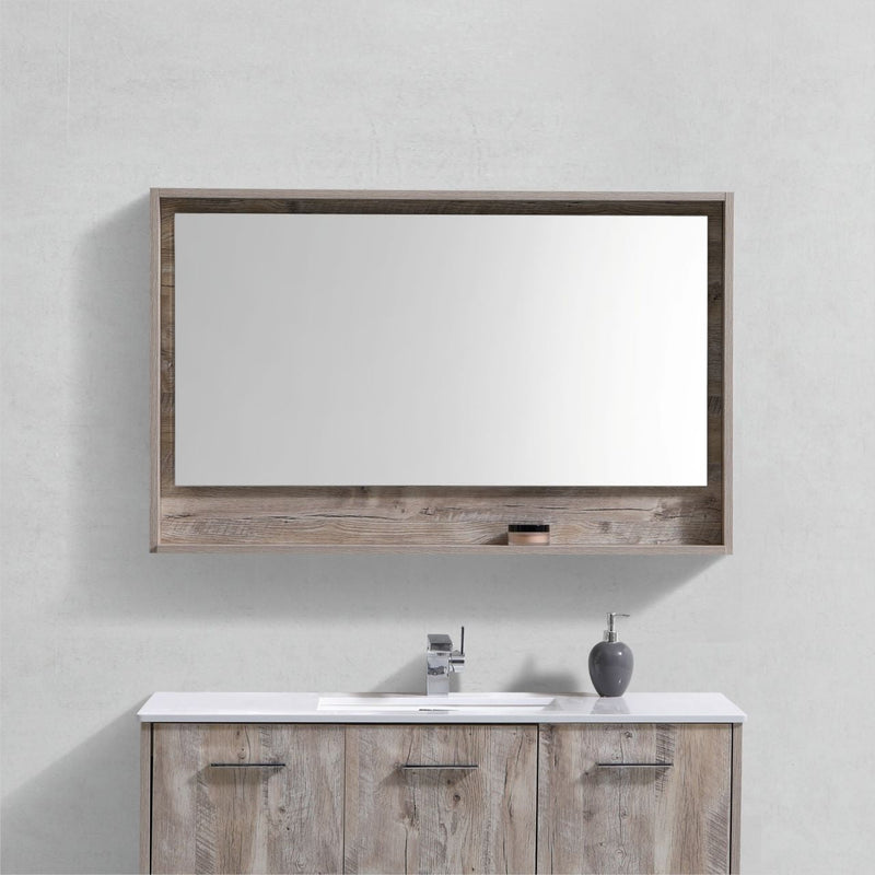 KubeBath Bosco 48" Framed Rectangle Bathroom Mirror With Shelve Nature Wood Finish - KB48NW-M