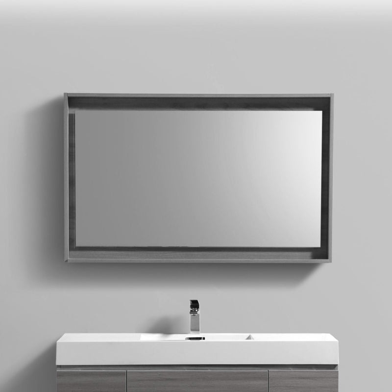 KubeBath Bosco 48" Framed Rectangle Bathroom Mirror With Shelve Vulcan Ash Grey Finish - KB48VAG-M