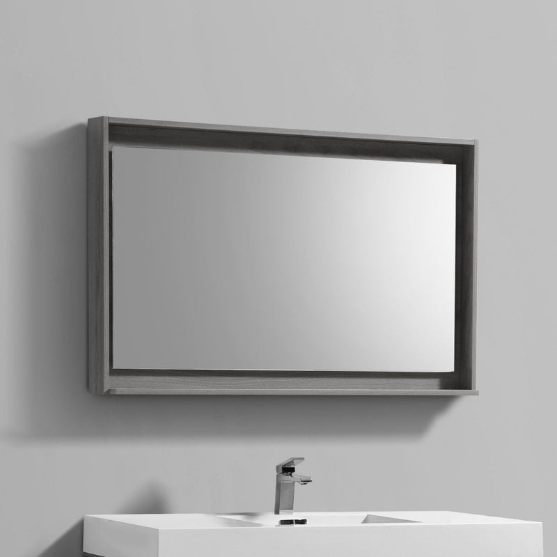 KubeBath Bosco 48" Framed Rectangle Bathroom Mirror With Shelve Vulcan Ash Grey Finish - KB48VAG-M