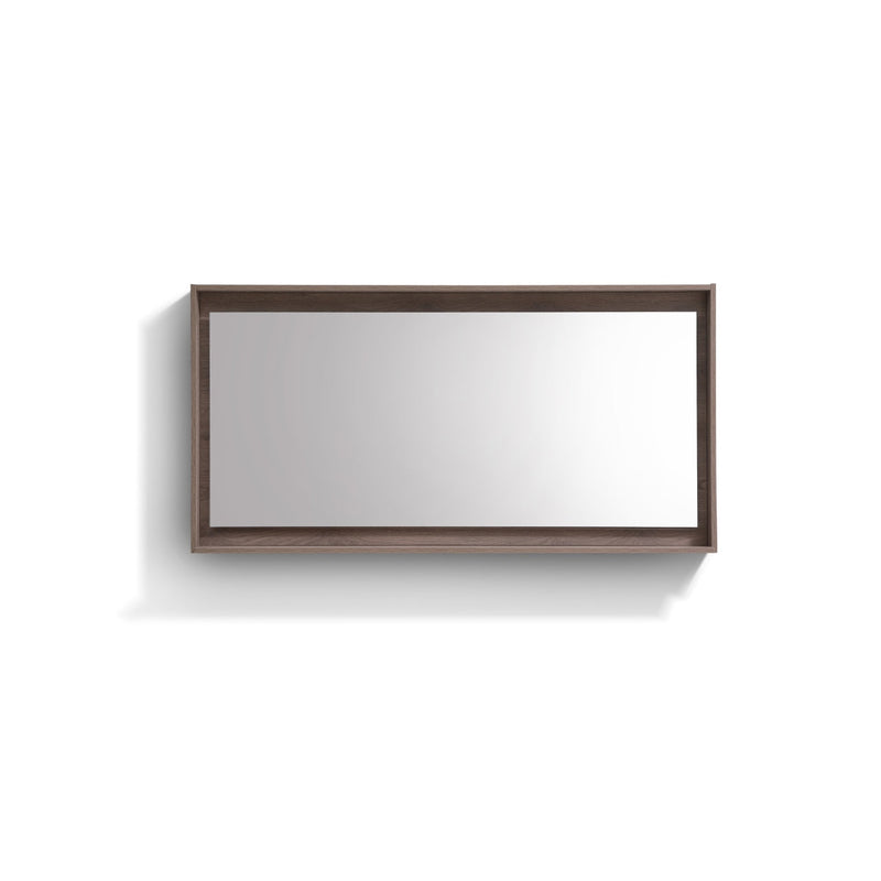 KubeBath Bosco 60" Framed Rectangle Bathroom Mirror With Shelve Butternut Finish - KB60BTN-M