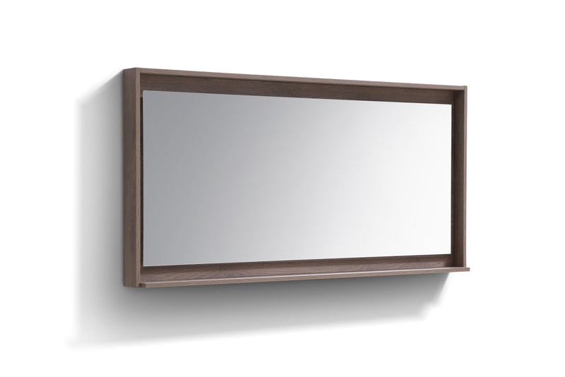 KubeBath Bosco 60" Framed Rectangle Bathroom Mirror With Shelve Butternut Finish - KB60BTN-M