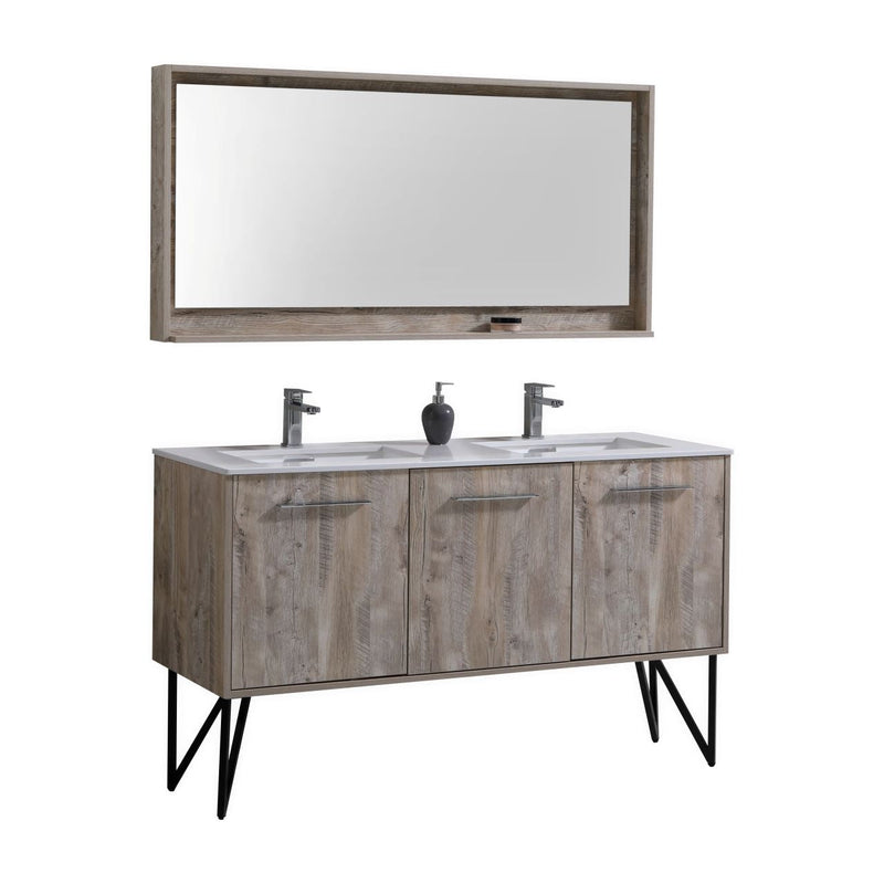 Kube Bath Bosco 60" Naturewood Double Sink Modern Bathroom Vanity w/ Quartz Countertop - KB60DNW