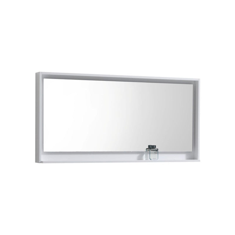 KubeBath Bosco 60" Framed Rectangle Bathroom Mirror With Shelve Gloss White Finish - KB60GW-M