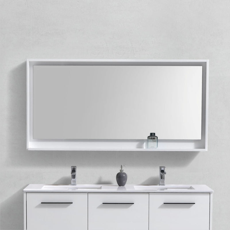 KubeBath Bosco 60" Framed Rectangle Bathroom Mirror With Shelve Gloss White Finish - KB60GW-M