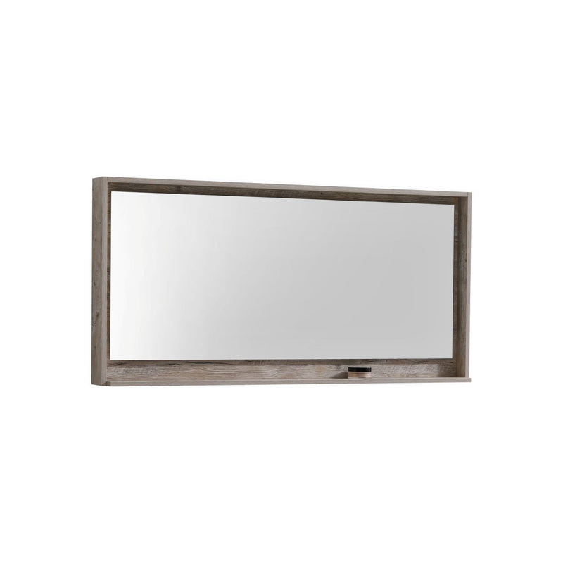 KubeBath Bosco 60" Framed Rectangle Bathroom Mirror With Shelve Nature Wood Finish - KB60NW-M