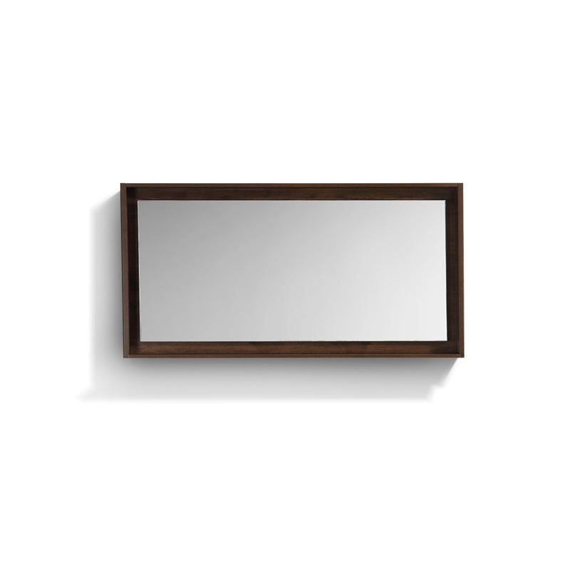 KubeBath Bosco 60" Framed Rectangle Bathroom Mirror With Shelve Rose Wood Finish - KB60RW-M