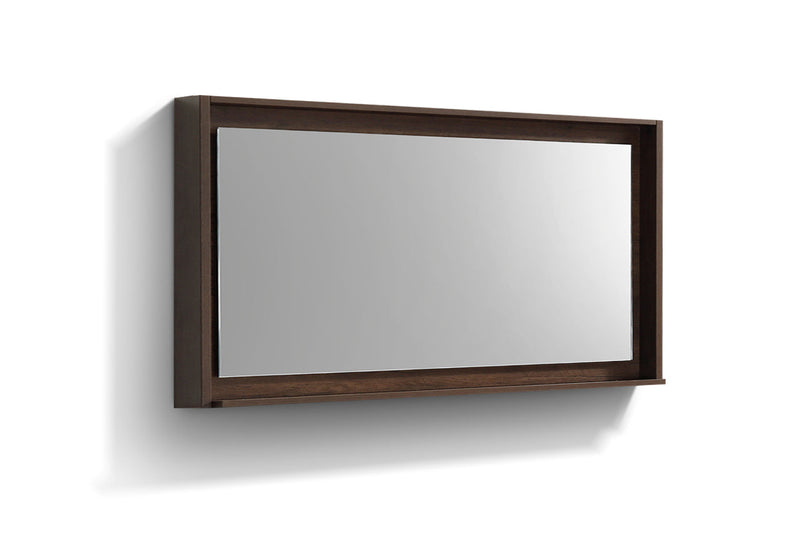KubeBath Bosco 60" Framed Rectangle Bathroom Mirror With Shelve Rose Wood Finish - KB60RW-M