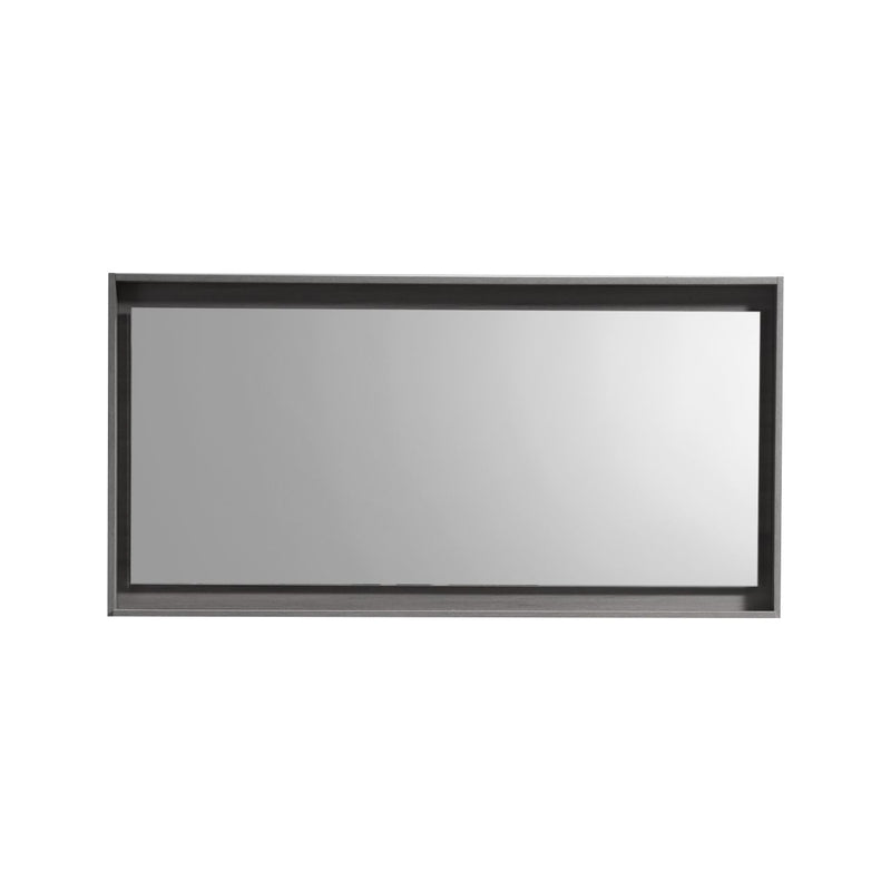 KubeBath Bosco 60" Framed Rectangle Bathroom Mirror With Shelve Vulcan Ash Grey Finish - KB60VAG-M