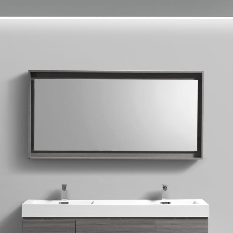 KubeBath Bosco 60" Framed Rectangle Bathroom Mirror With Shelve Vulcan Ash Grey Finish - KB60VAG-M