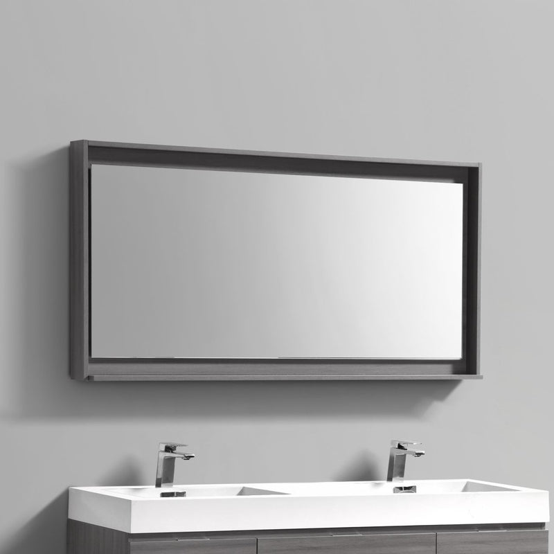 KubeBath Bosco 60" Framed Rectangle Bathroom Mirror With Shelve Vulcan Ash Grey Finish - KB60VAG-M