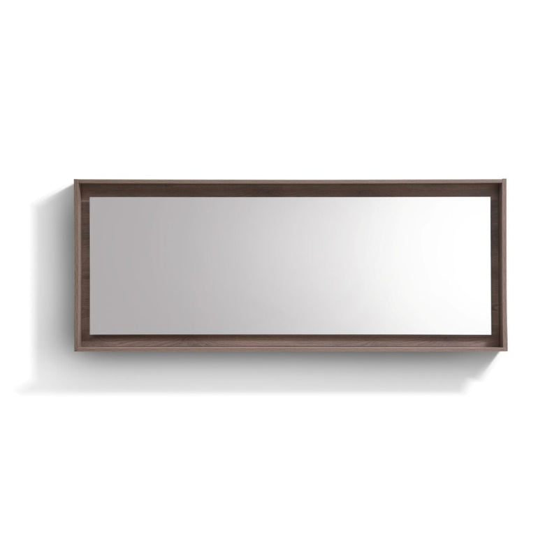KubeBath Bliss 70" Framed Rectangle Bathroom Mirror With Shelve Butternut Finish - KB70BTN-M